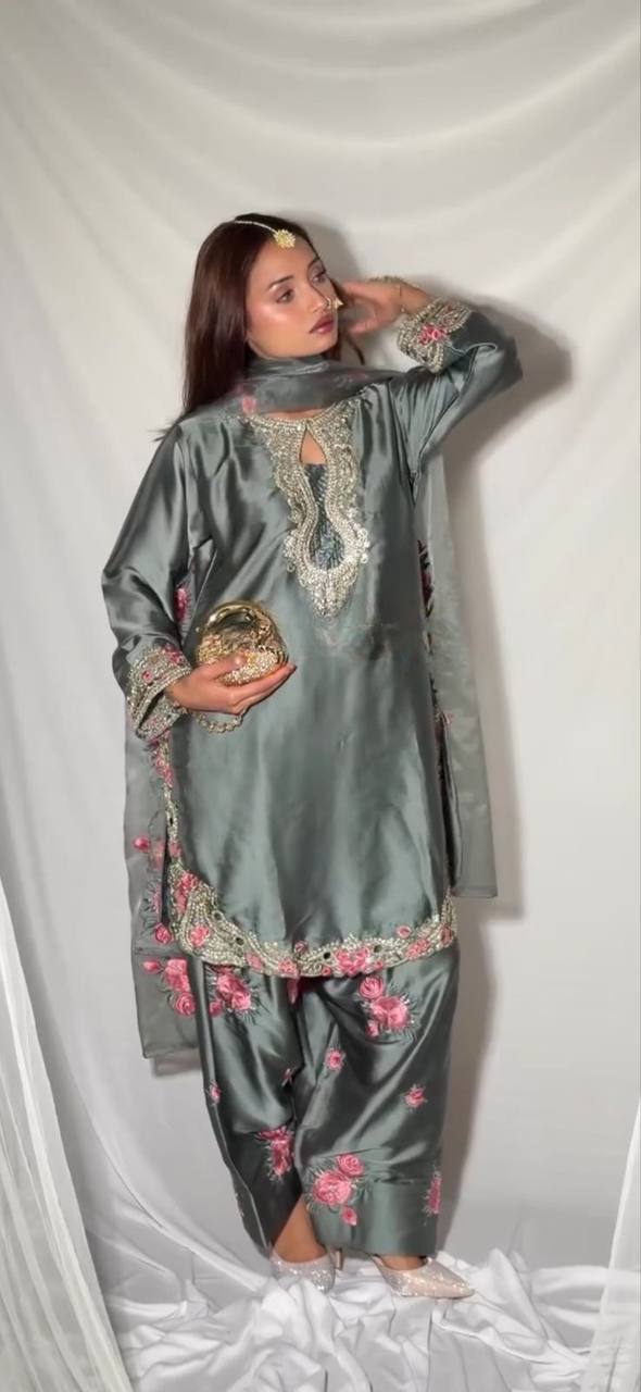 Festive & Wedding Wear Farshi Salwar Suit for Women | Embroidered Crepe Silk Set