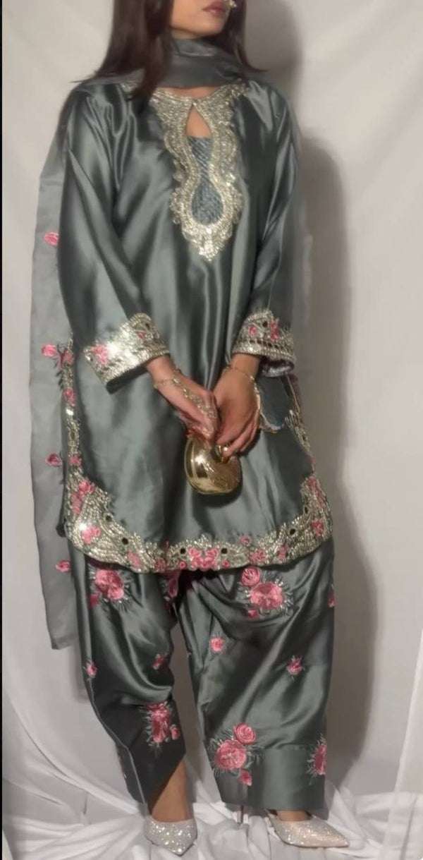 Festive & Wedding Wear Farshi Salwar Suit for Women | Embroidered Crepe Silk Set