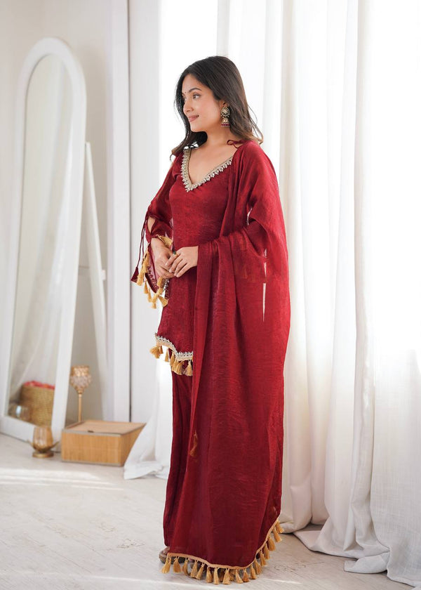 Doremon Crush Mirror Work Plazzo Suit Set