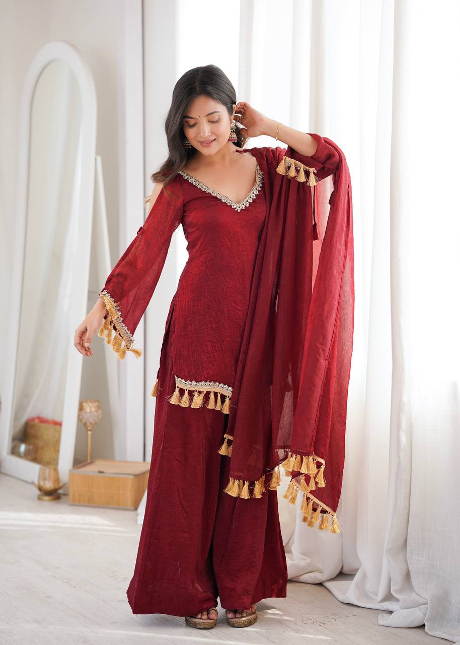 Doremon Crush Mirror Work Plazzo Suit Set