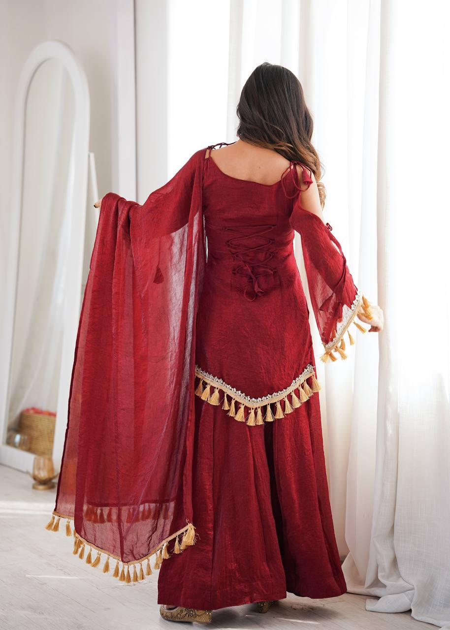 Doremon Crush Mirror Work Plazzo Suit Set