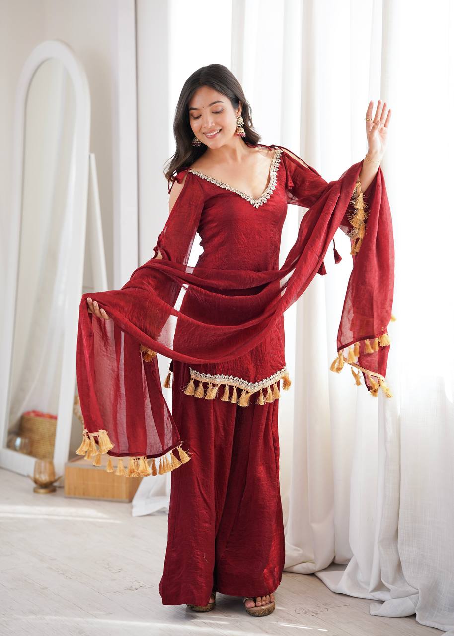 Doremon Crush Mirror Work Plazzo Suit Set