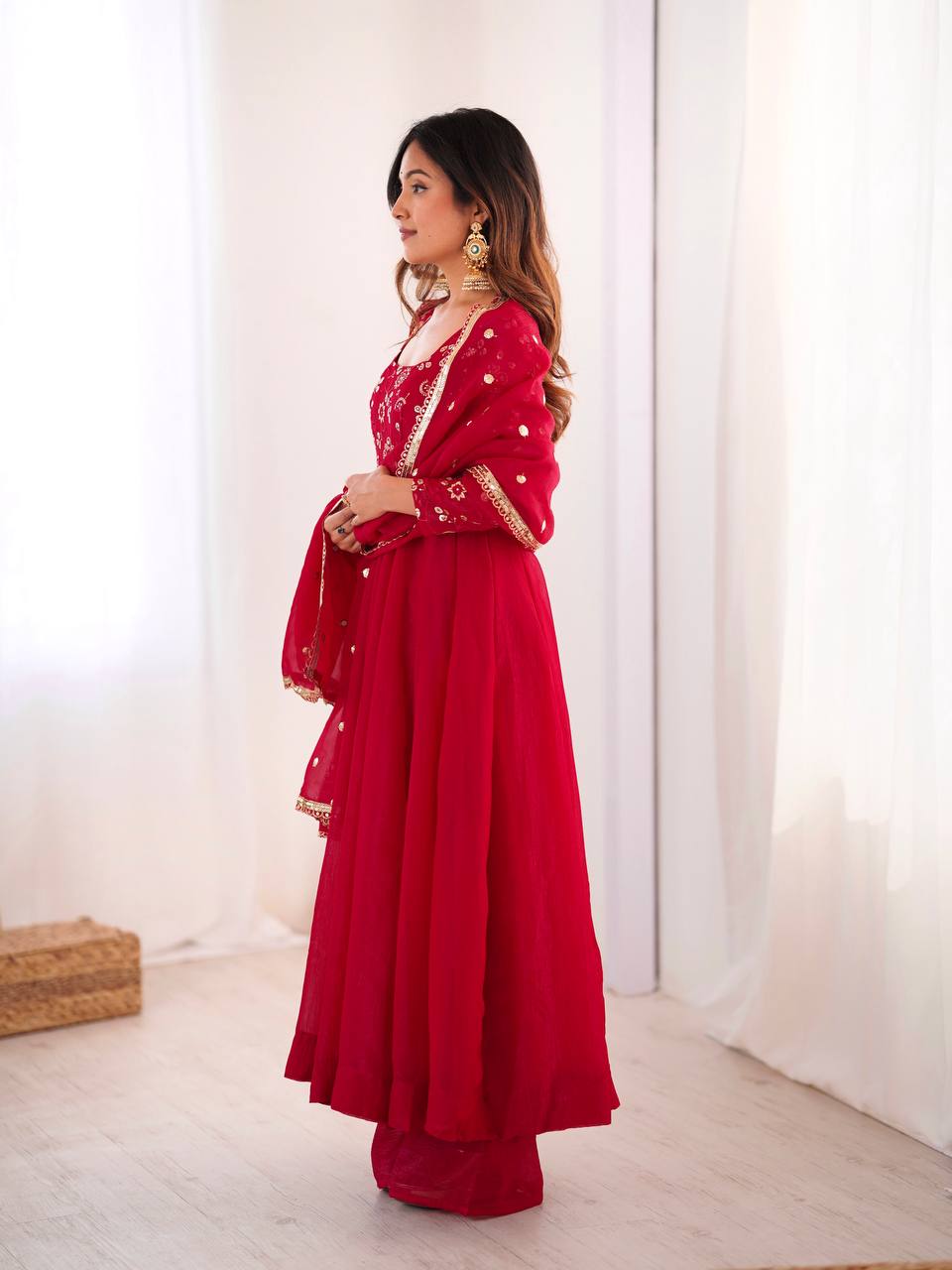 Crunchy Silk Gown Pant Dupatta Party Wear Set