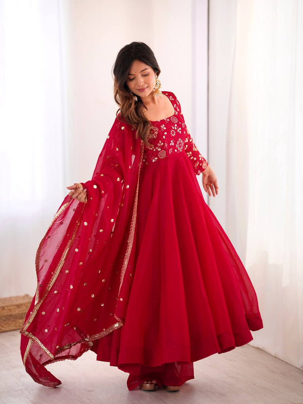 Crunchy Silk Gown Pant Dupatta Party Wear Set