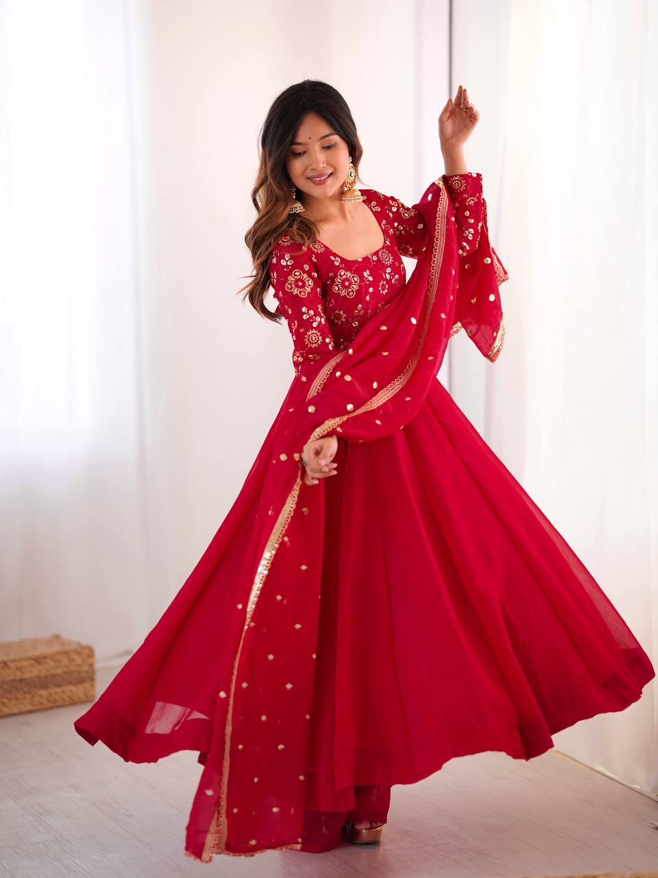 Crunchy Silk Gown Pant Dupatta Party Wear Set