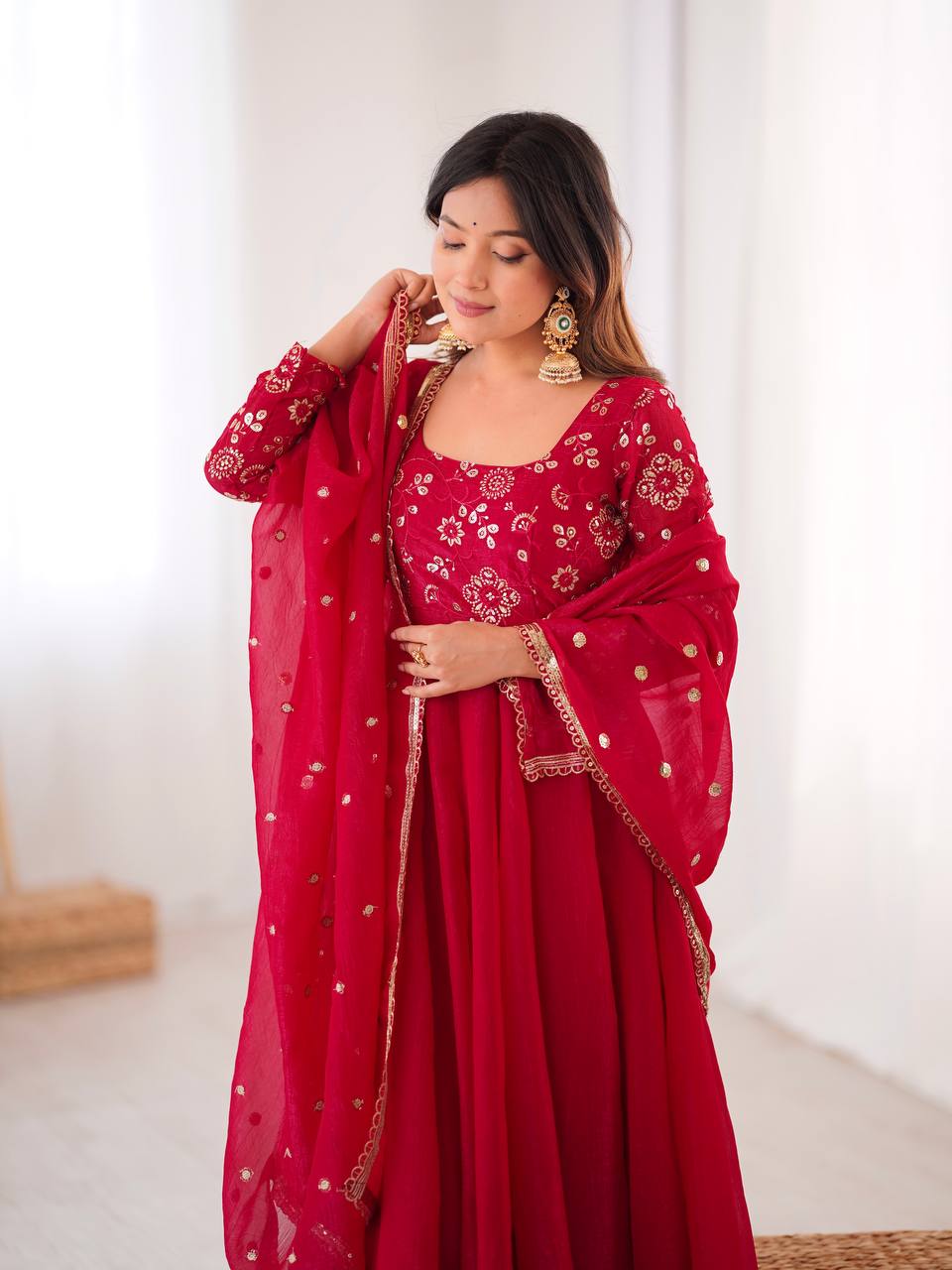 Crunchy Silk Gown Pant Dupatta Party Wear Set