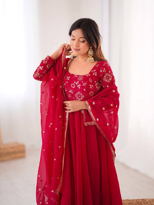 Crunchy Silk Gown Pant Dupatta Party Wear Set