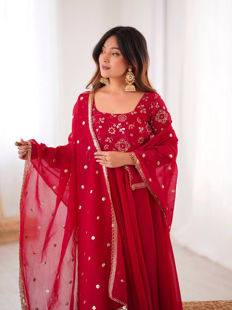 Crunchy Silk Gown Pant Dupatta Party Wear Set