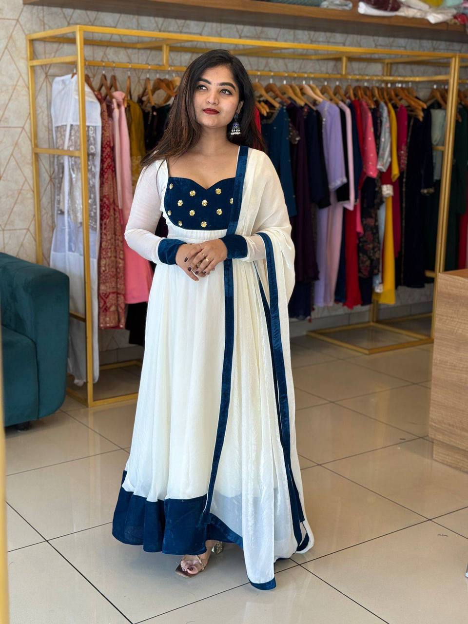 Fendy Silk Anarkali Gown Set Embroidery Party Wear