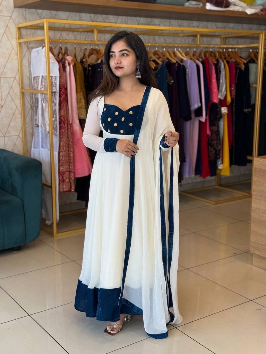 Fendy Silk Anarkali Gown Set Embroidery Party Wear
