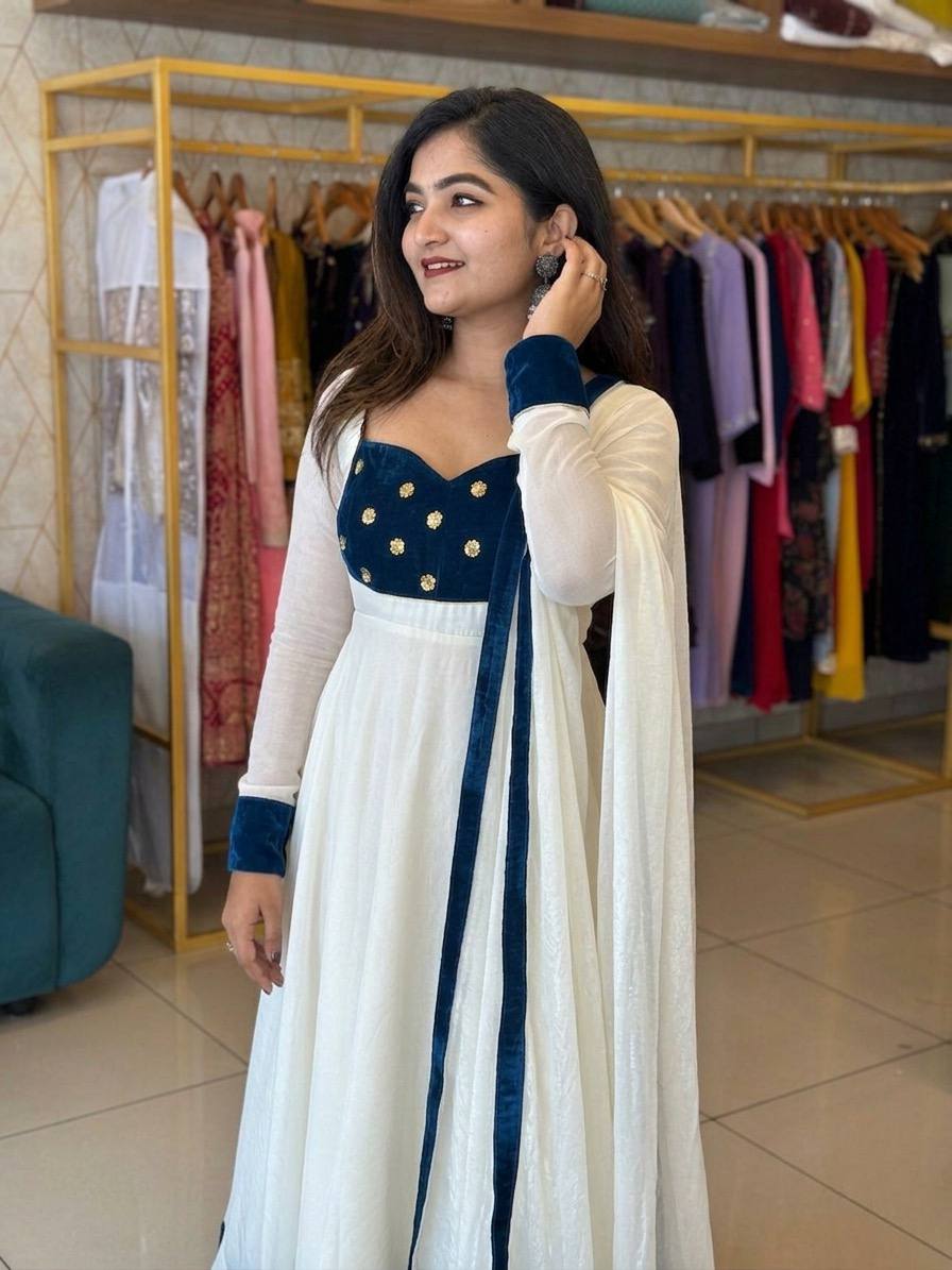 Fendy Silk Anarkali Gown Set Embroidery Party Wear