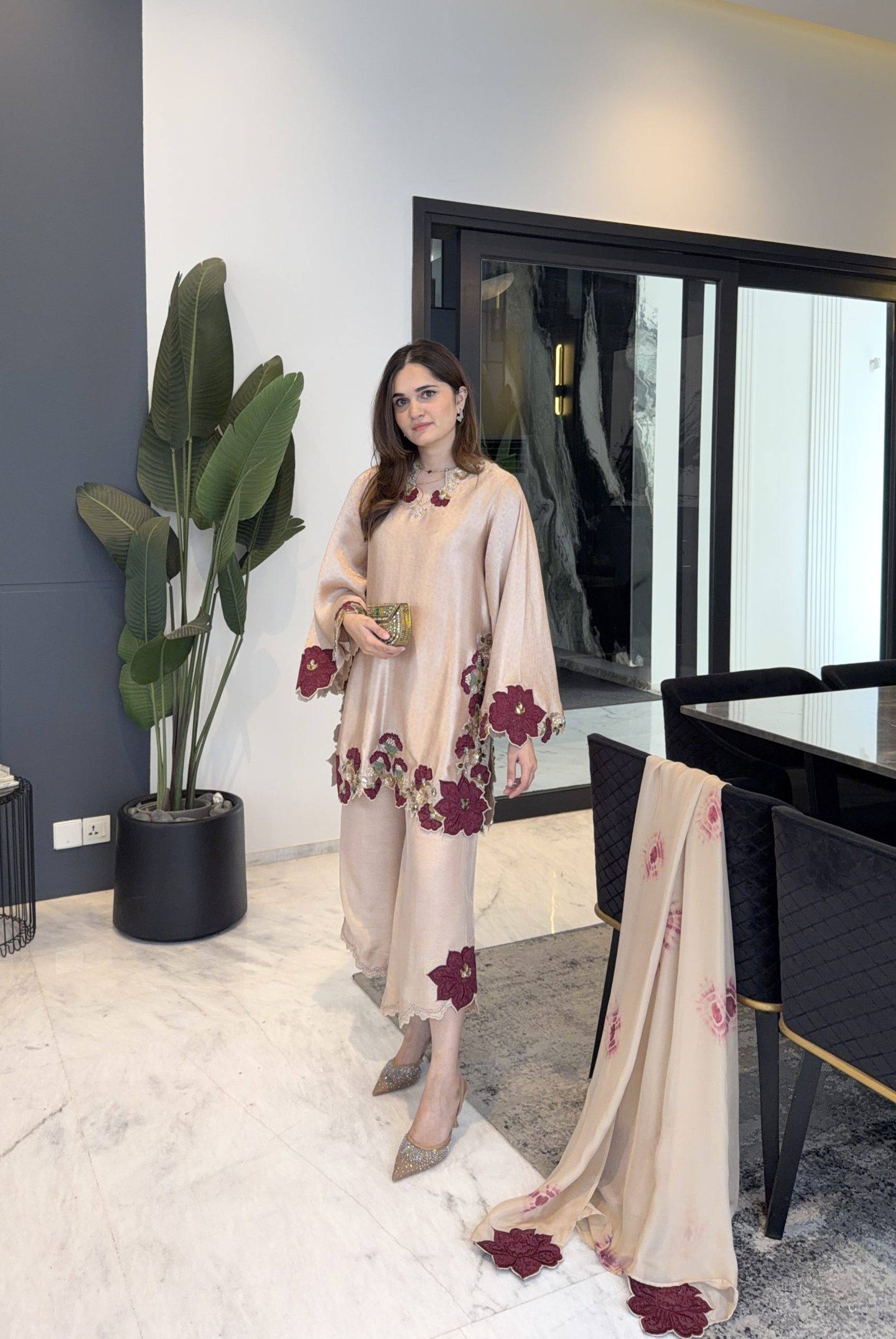 Roman Glass Suit Set Embroidery Party Wear