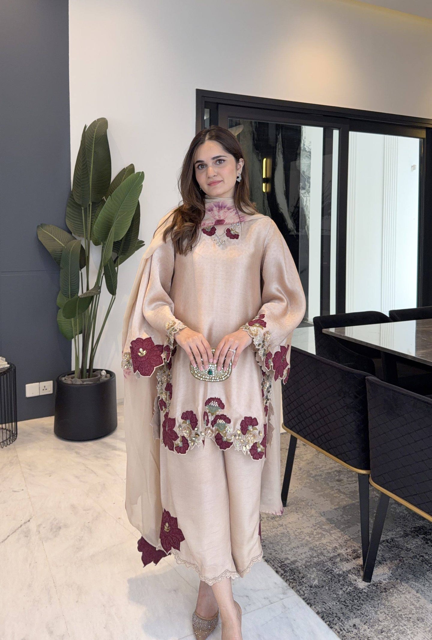 Roman Glass Suit Set Embroidery Party Wear