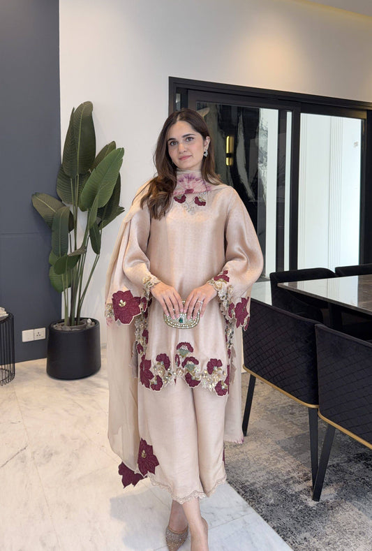 Roman Glass Suit Set Embroidery Party Wear