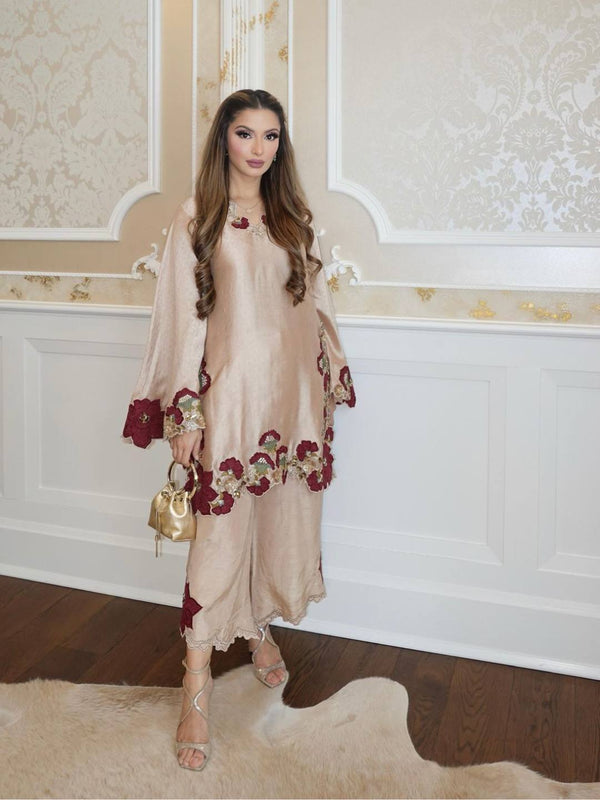 Roman Glass Suit Set Embroidery Party Wear