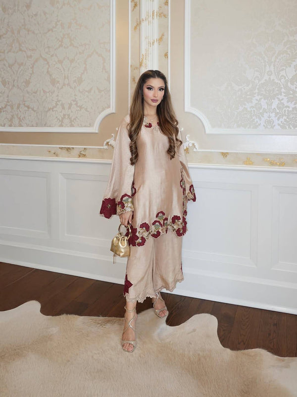 Roman Glass Suit Set Embroidery Party Wear