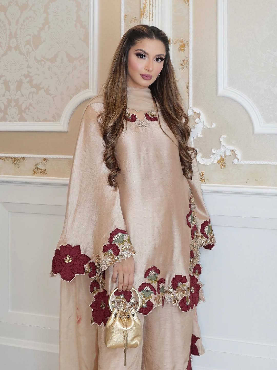 Roman Glass Suit Set Embroidery Party Wear