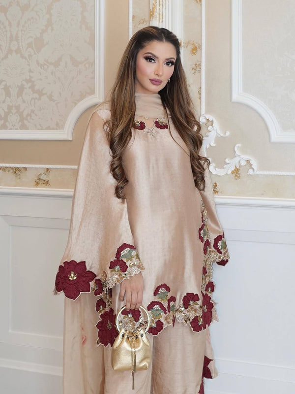 Roman Glass Suit Set Embroidery Party Wear