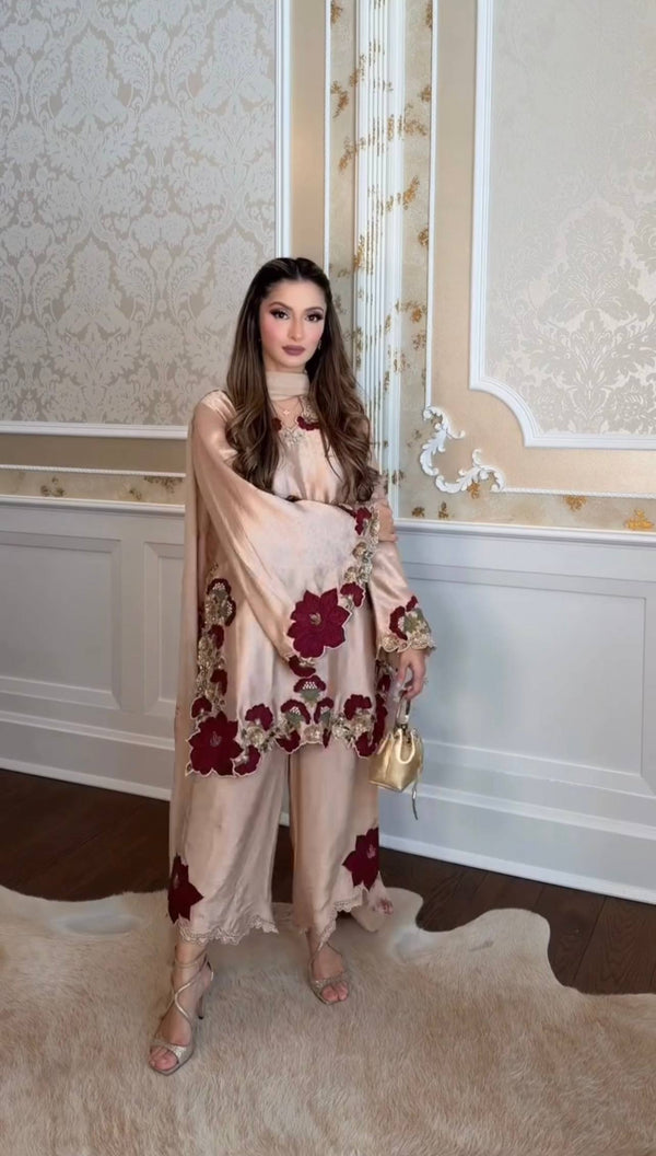 Roman Glass Suit Set Embroidery Party Wear
