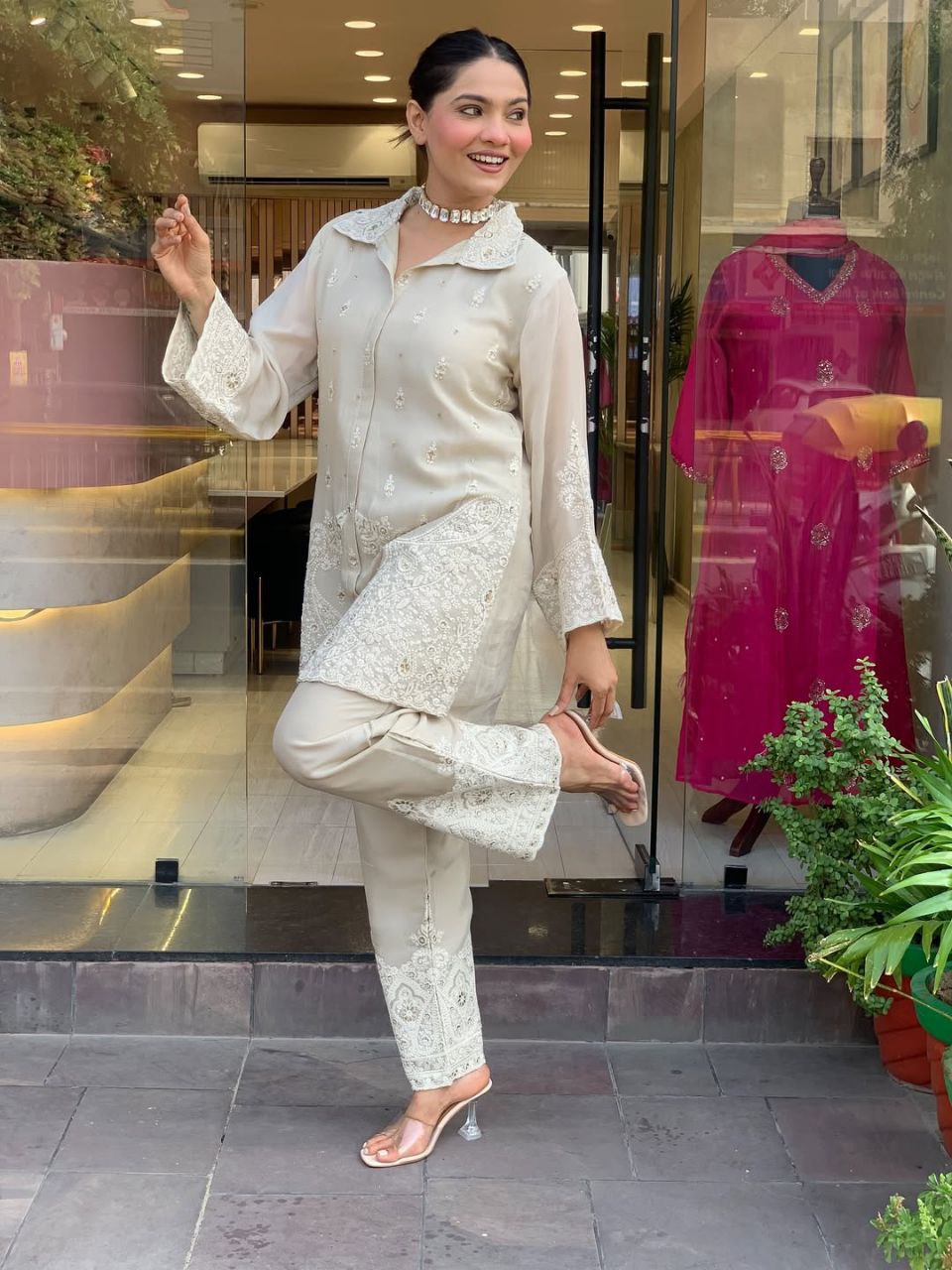 Chanderi Silk Embroidered Cord Set Party Wear Outfit