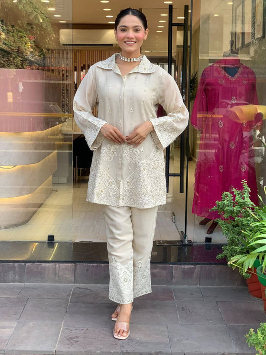 Chanderi Silk Embroidered Cord Set Party Wear Outfit