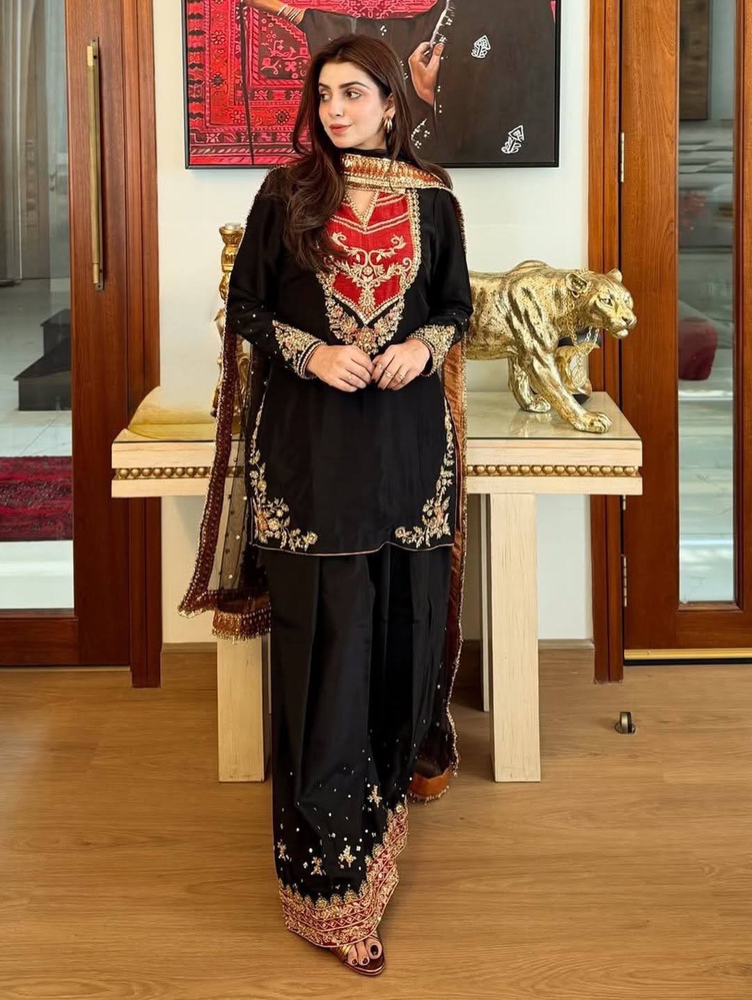Pakistani Cotton Plazzo Set Sequins Party Wear