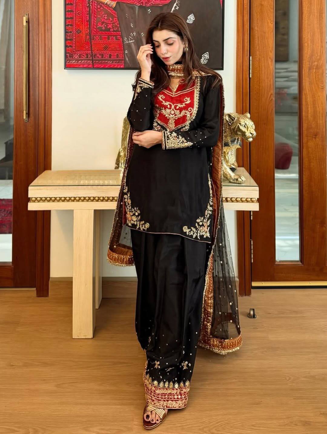 Pakistani Cotton Plazzo Set Sequins Party Wear