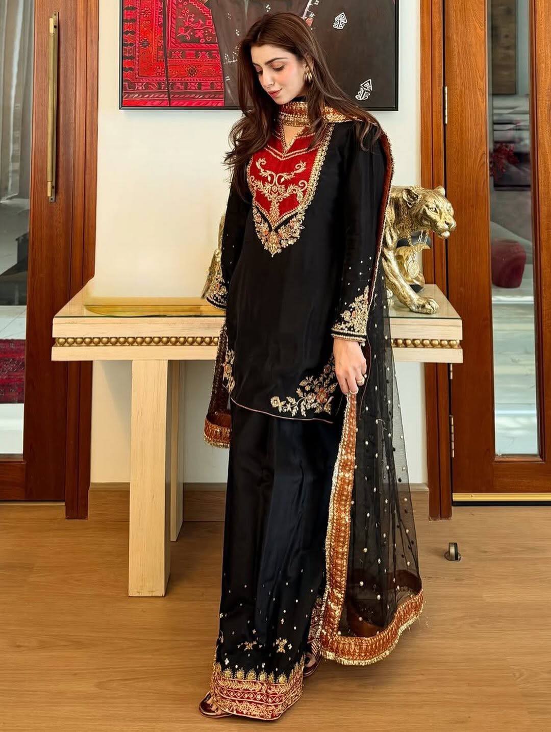 Pakistani Cotton Plazzo Set Sequins Party Wear