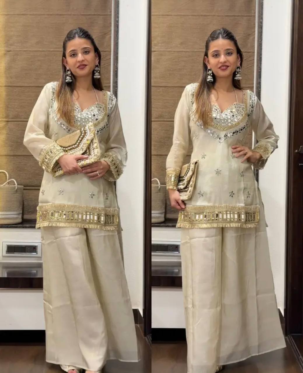 Royal Orange Mirror Work Sharara Set