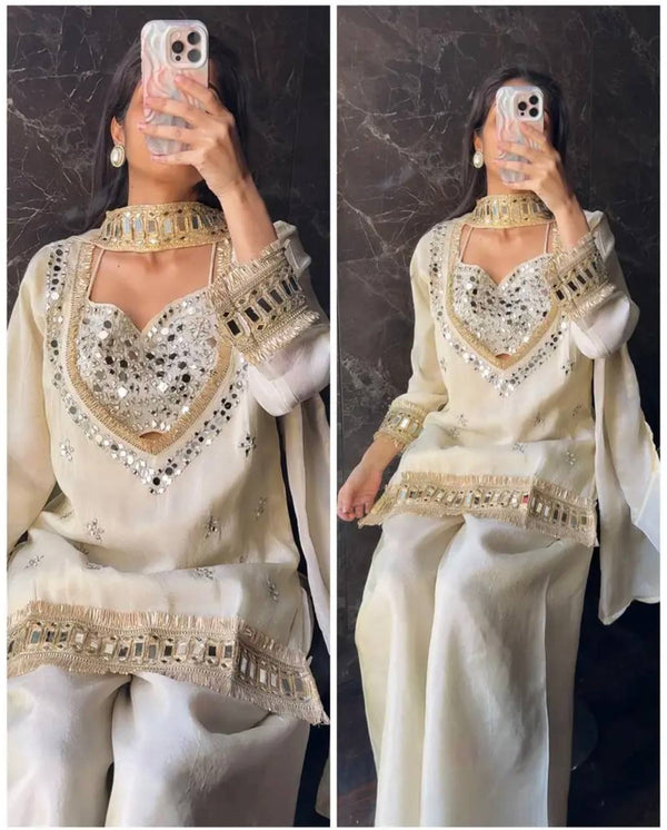 Royal Orange Mirror Work Sharara Set