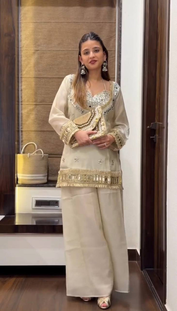Royal Orange Mirror Work Sharara Set