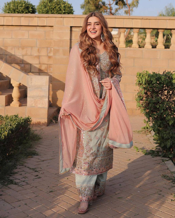 Faux Georgette Sharara Set Embroidery Party Wear