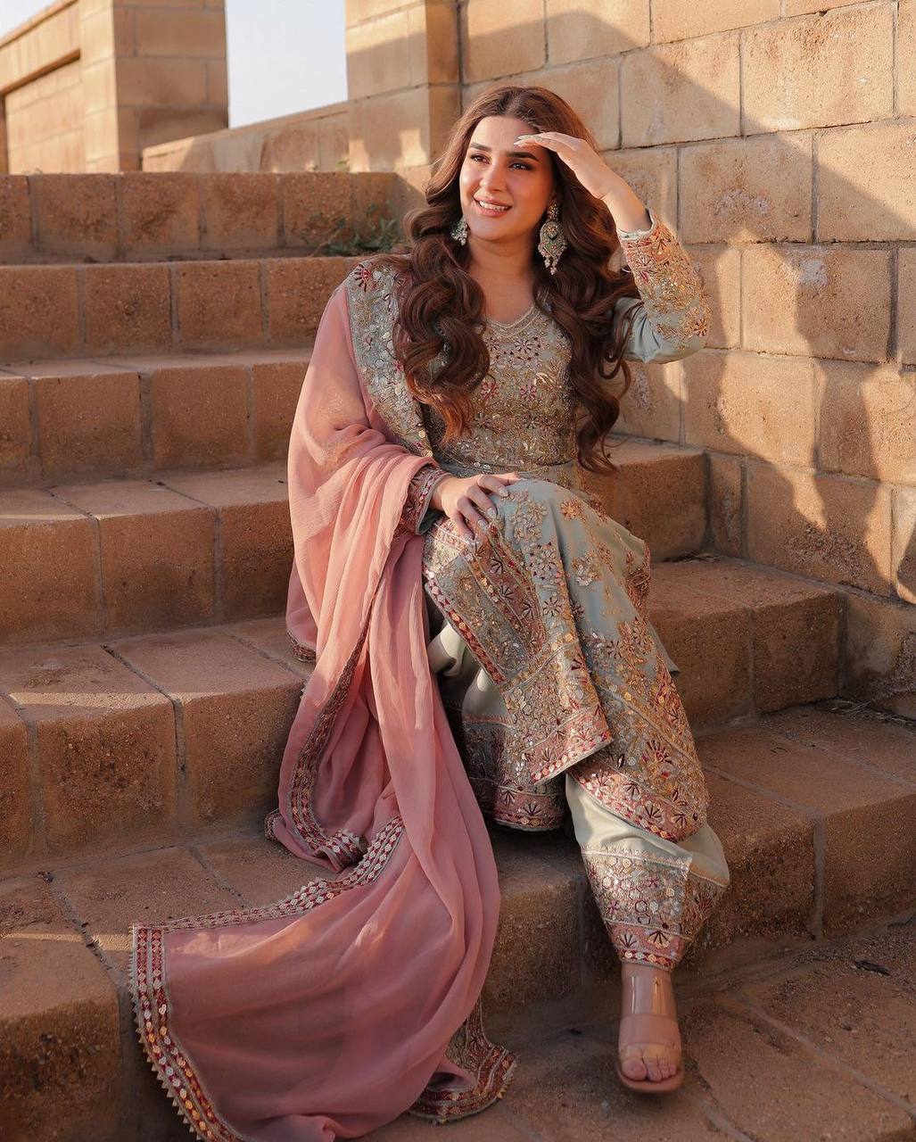 Faux Georgette Sharara Set Embroidery Party Wear