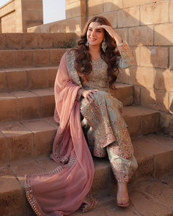 Faux Georgette Sharara Set Embroidery Party Wear